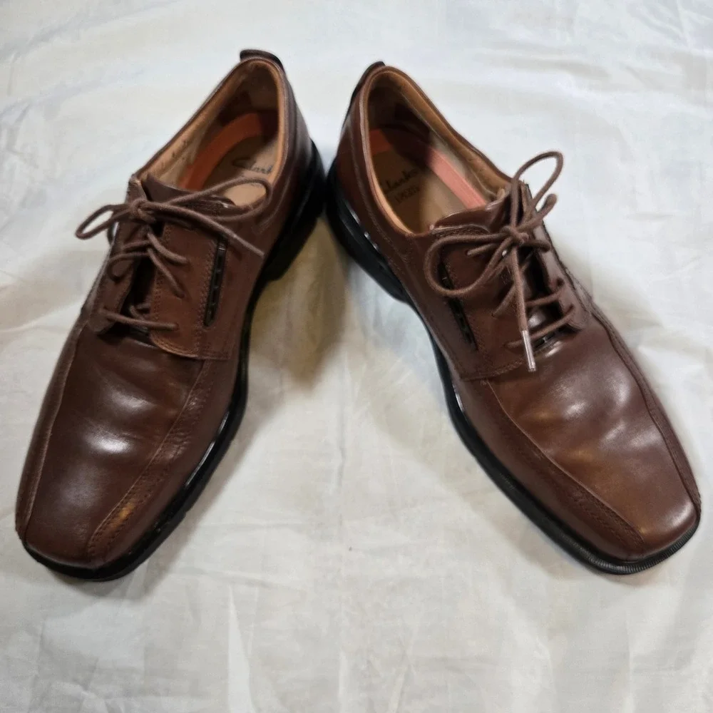 Clarks Unstructured Men's 12M Brown Leather Oxford Comfort Dress Shoes EU 46